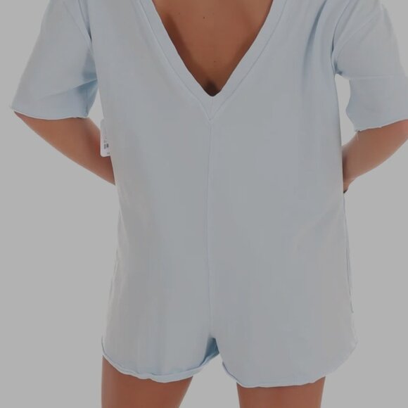 Free People Movement Hot Shot Tee Romper Light Blue Size XS Oversized Comfy - Picture 2 of 9